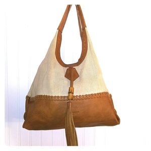 BigBuddah shoulder bag. Cream and tan.